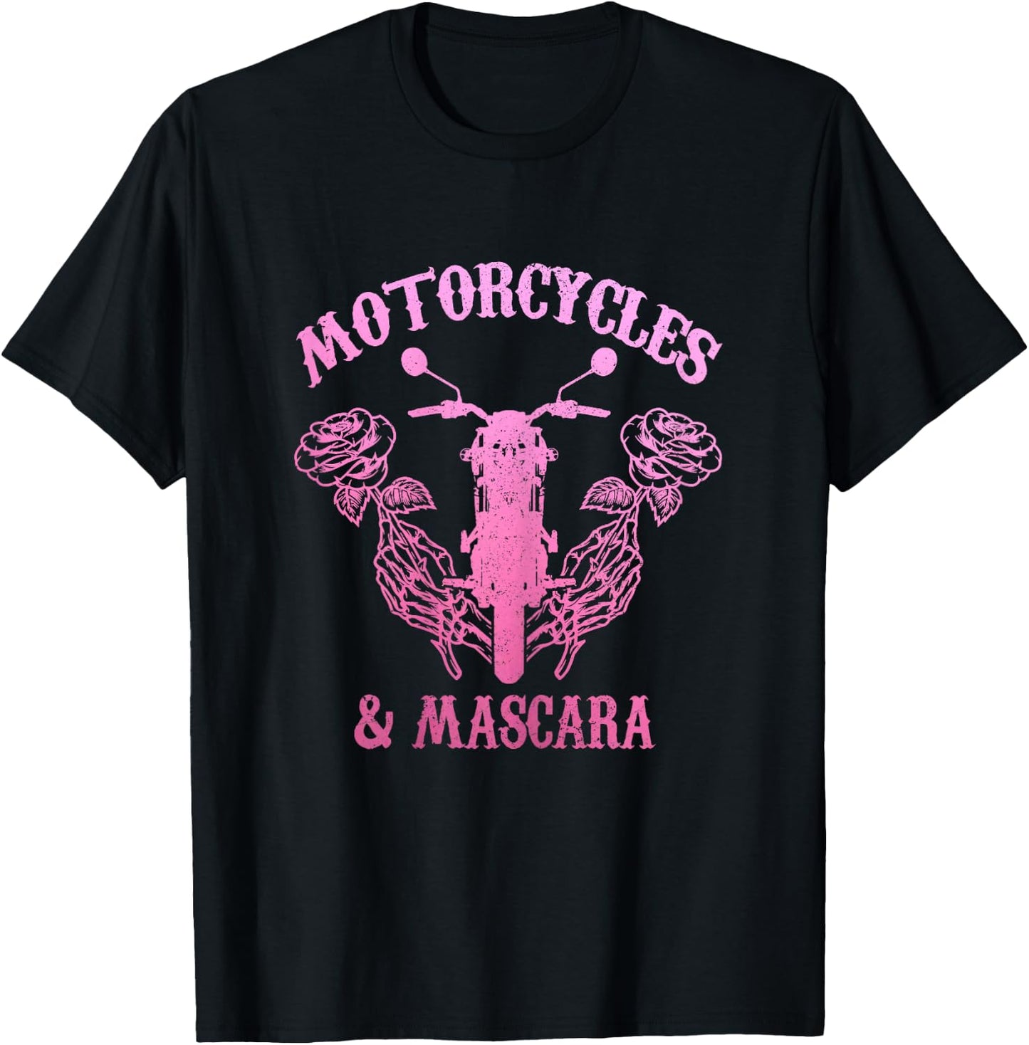 Motorcycles & Mascara Biker Girl Pink Vintage T-Shirt - T-Shirt | Black