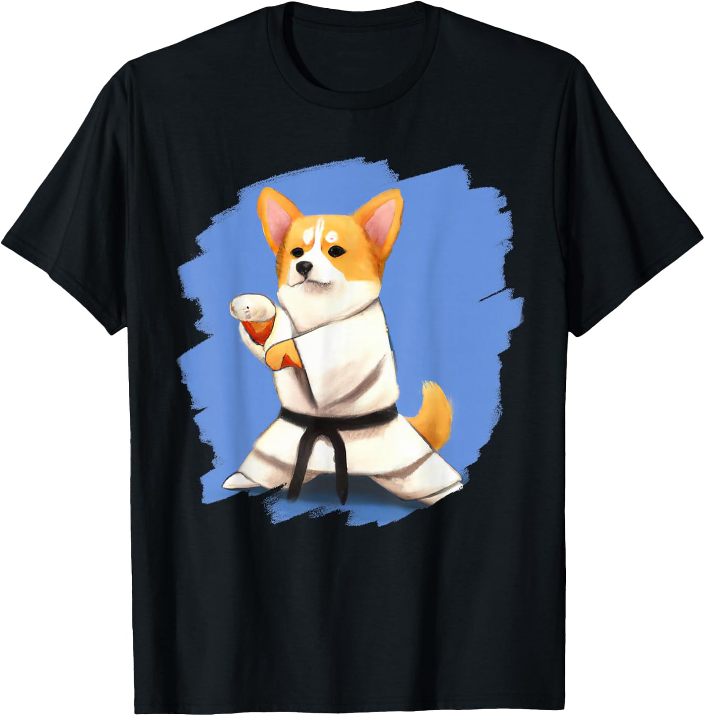 Corgi Doing Karate Kick Black Belt Martial Arts Dog T-Shirt - T-Shirt | Black