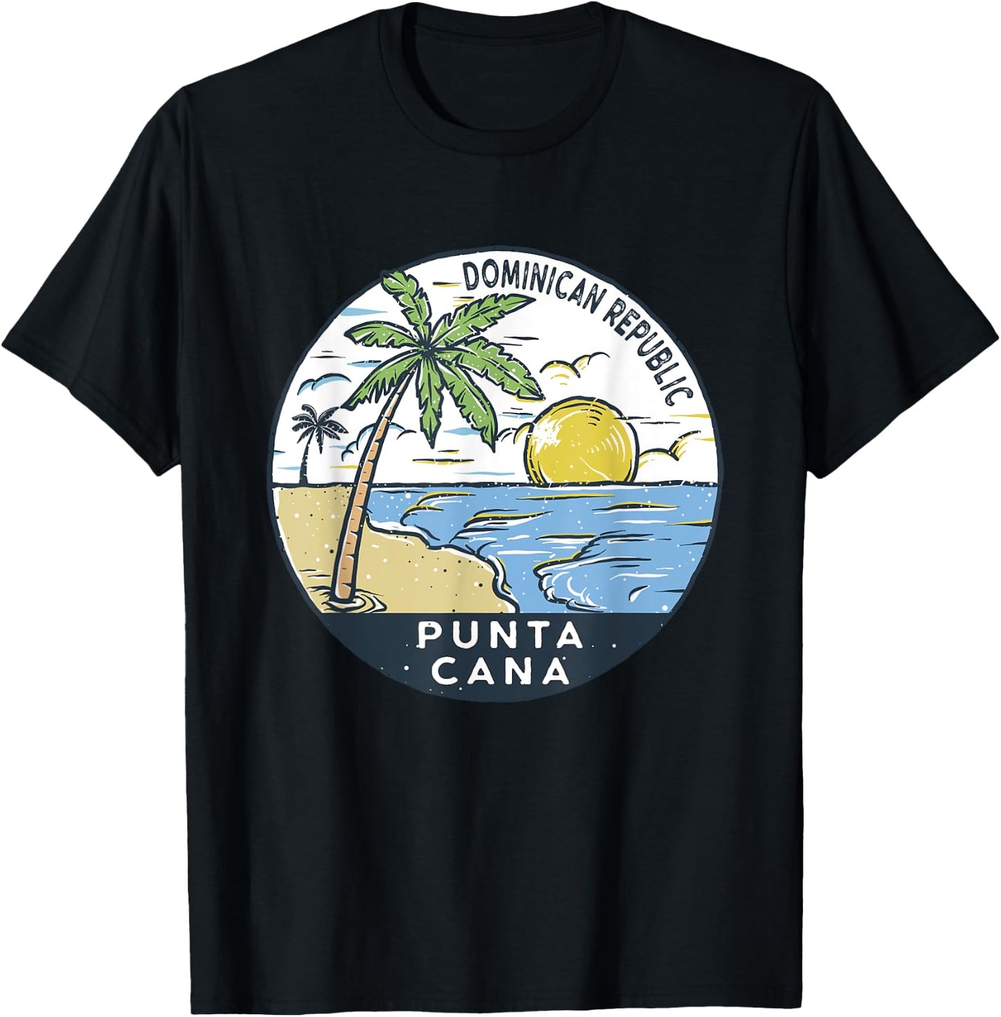 Punta Cana Dominican Republic Illustrated Ocean Vintage T-Shirt - T-Shirt | Black
