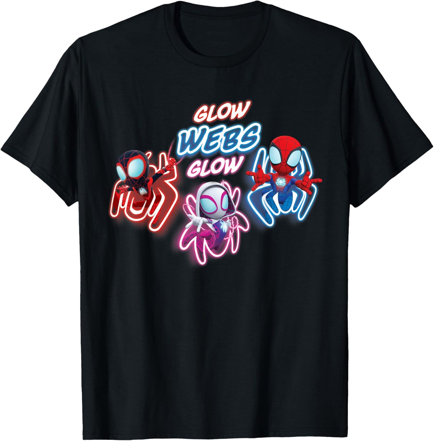 Marvel Spidey and His Amazing Friends Glow Webs Glow Action T-Shirt - T-Shirt | Black