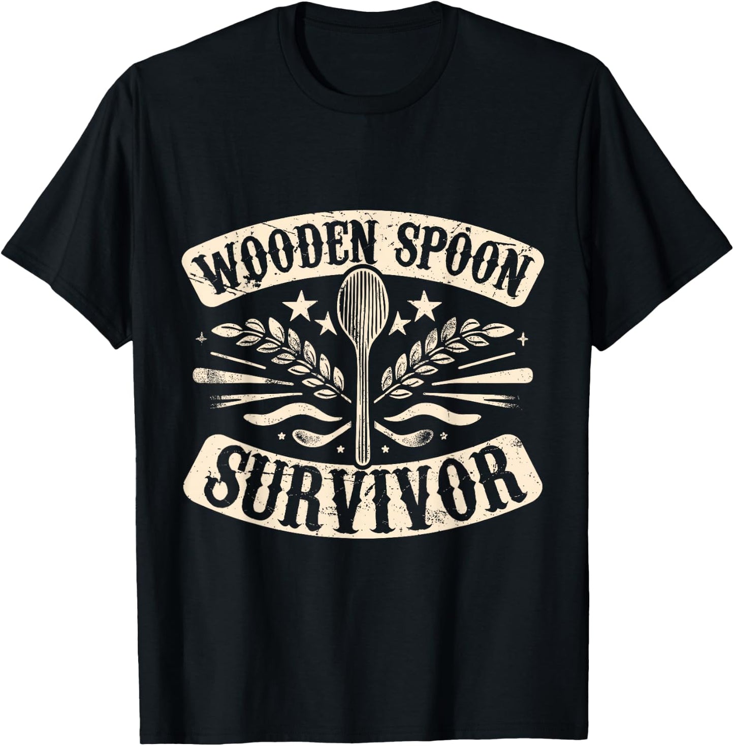 Wooden Spoon Survivor Design Women Funny Vintage T-Shirt - T-Shirt | Black