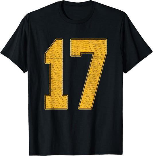 Number 17 Numbered Uniform Sports Team Jersey 17th Birthday T-Shirt - T-Shirt | Black