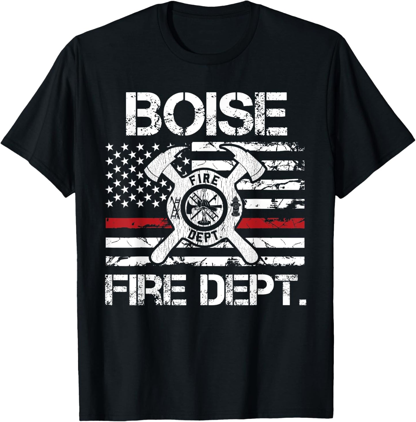 Boise Idaho Fire Department Thin Red Line Logo T-Shirt - T-Shirt | Black