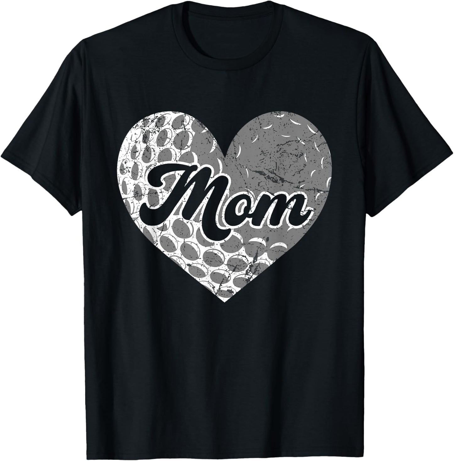 Mother's Day Distressed Heart Golf Mom Mama Sport Fan T-Shirt - T-Shirt | Black