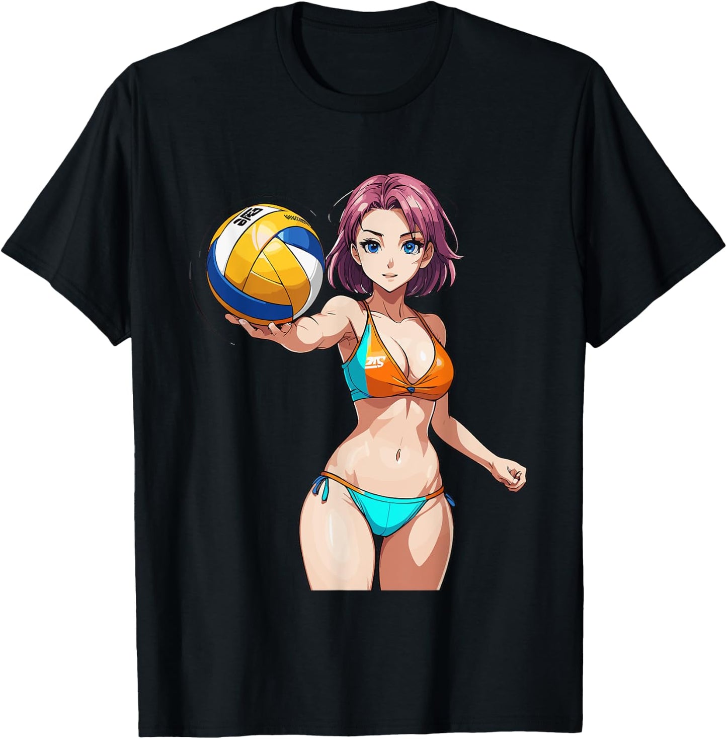 Sexy Fitness Anime Volleyball Girl in Sport Outfit T-Shirt - T-Shirt | Black