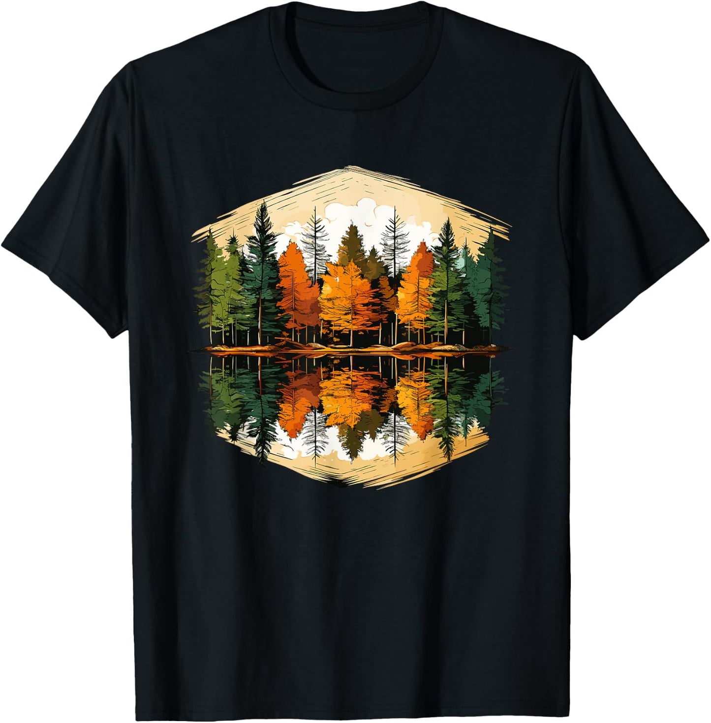 Nature Reflection Forest Trees Outdoor Wildlife T-Shirt - T-Shirt | Black