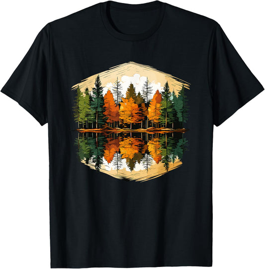 Nature Reflection Forest Trees Outdoor Wildlife T-Shirt - T-Shirt | Black