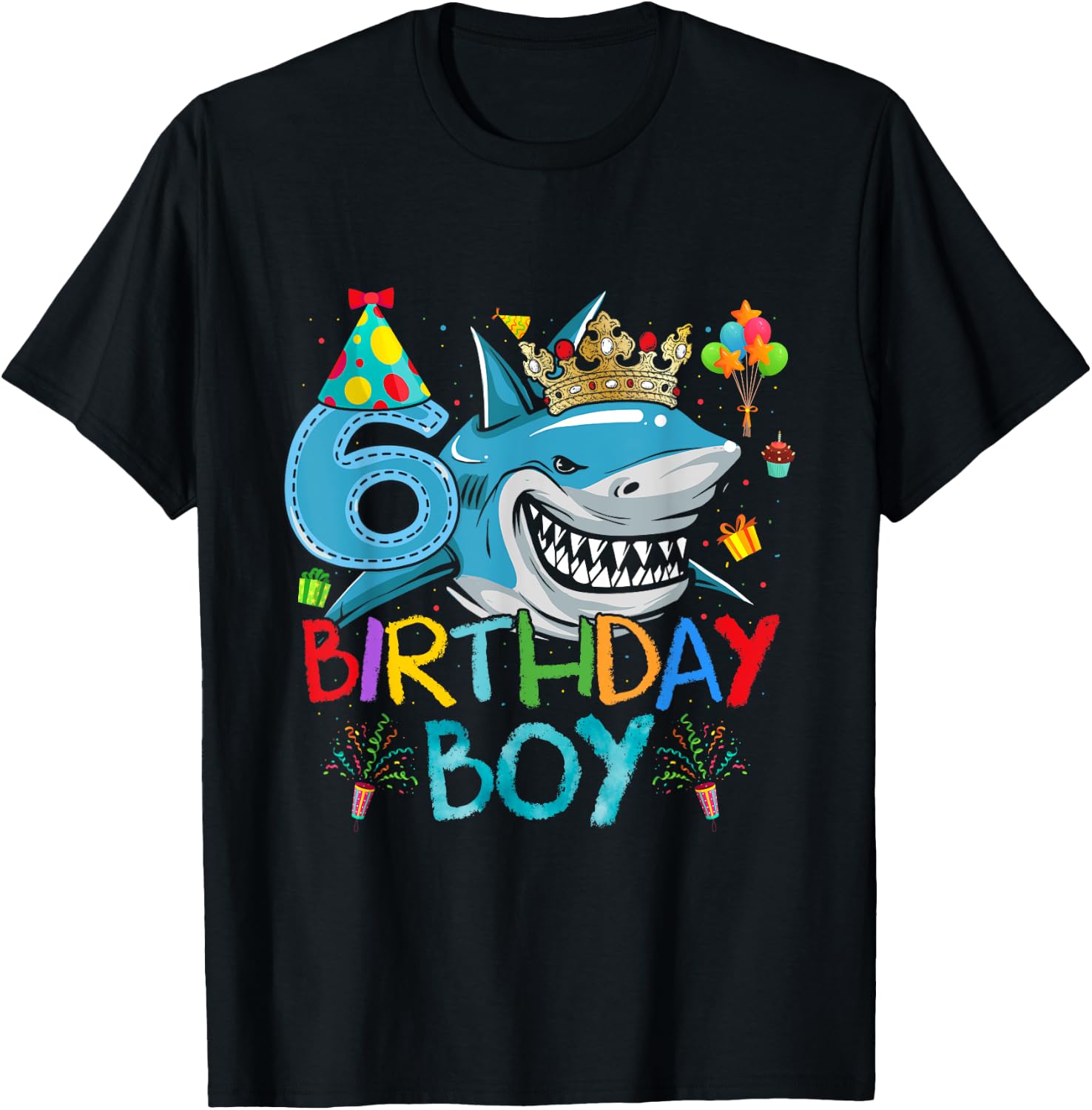 6th Birthday Shark Ocean Theme Party 6 Years Old For Boy T-Shirt - T-Shirt | Black