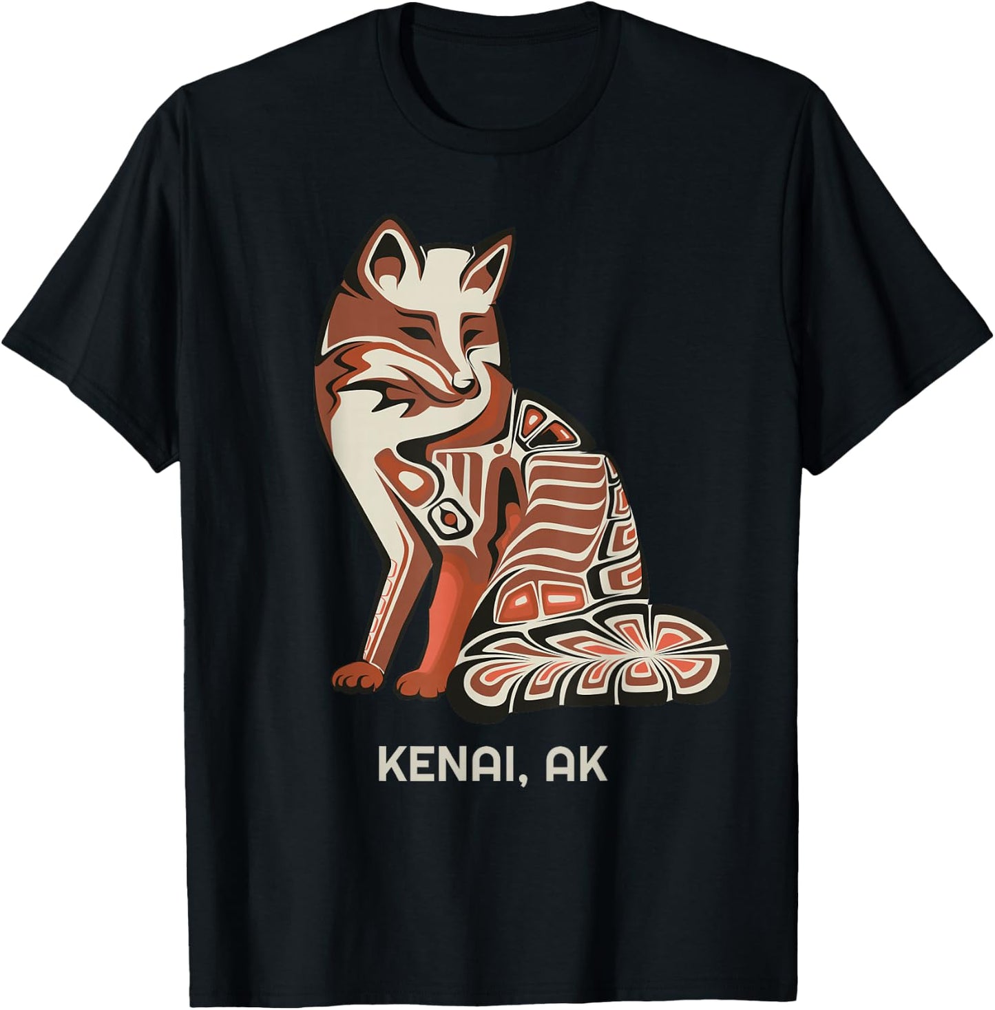 Tribal Fox Kenai Alaska Native American Style Art T-Shirt - T-Shirt | Black