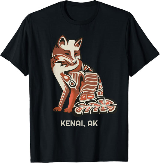Tribal Fox Kenai Alaska Native American Style Art T-Shirt - T-Shirt | Black