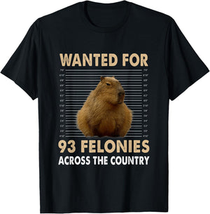 Capybara Mugshot Wanted For 93 Felonies Across The Country T-Shirt - T-Shirt | Black
