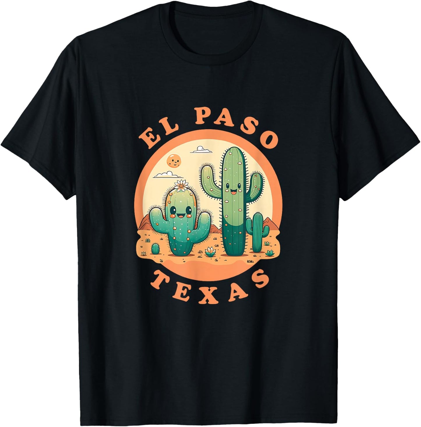 El Paso Texas Cute Kawaii Desert Cactus Couple T-Shirt - T-Shirt | Black