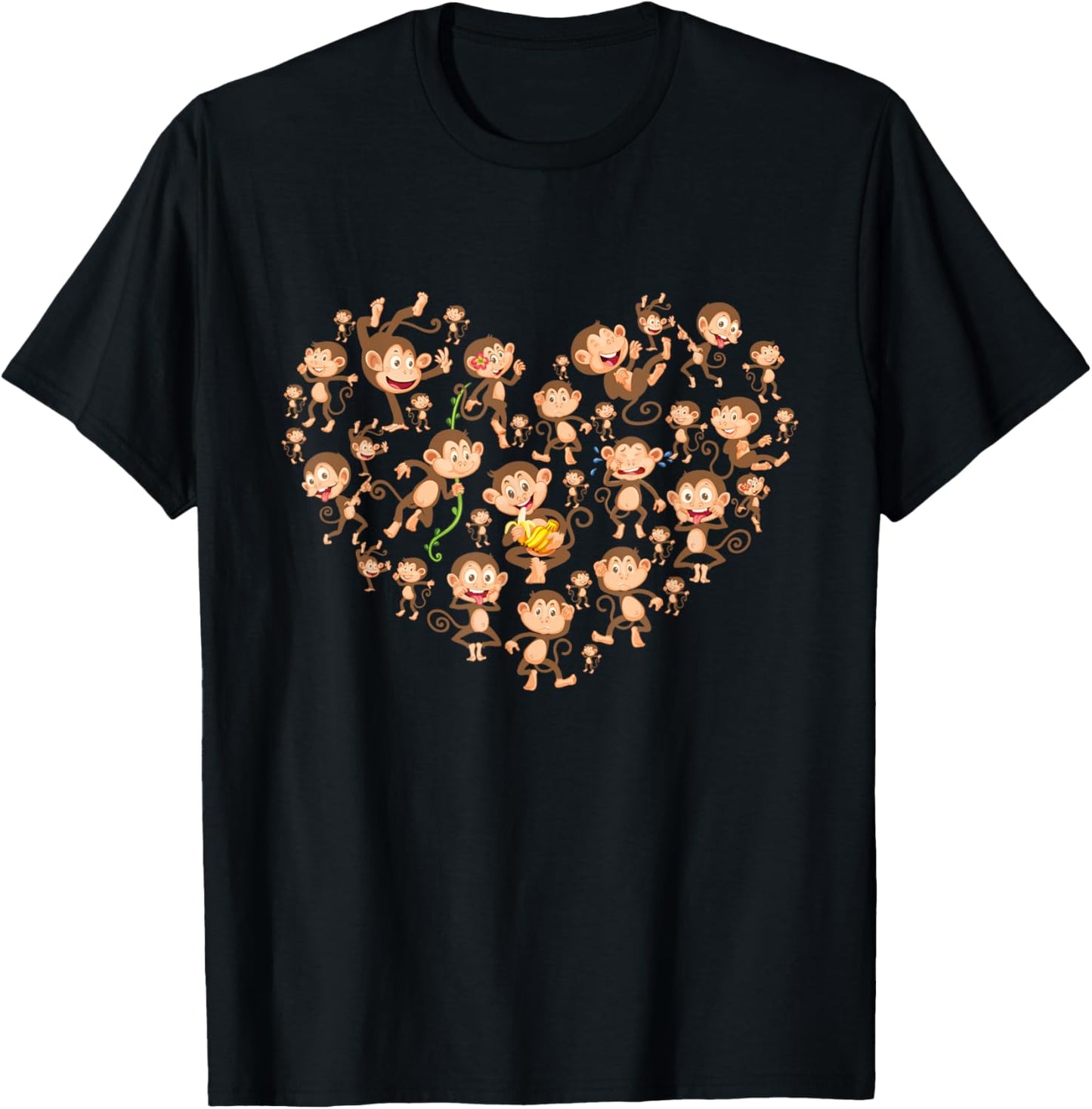 Monkey Heart Shaped Design - Monkeys Primate Animal Lover T-Shirt - T-Shirt | Black