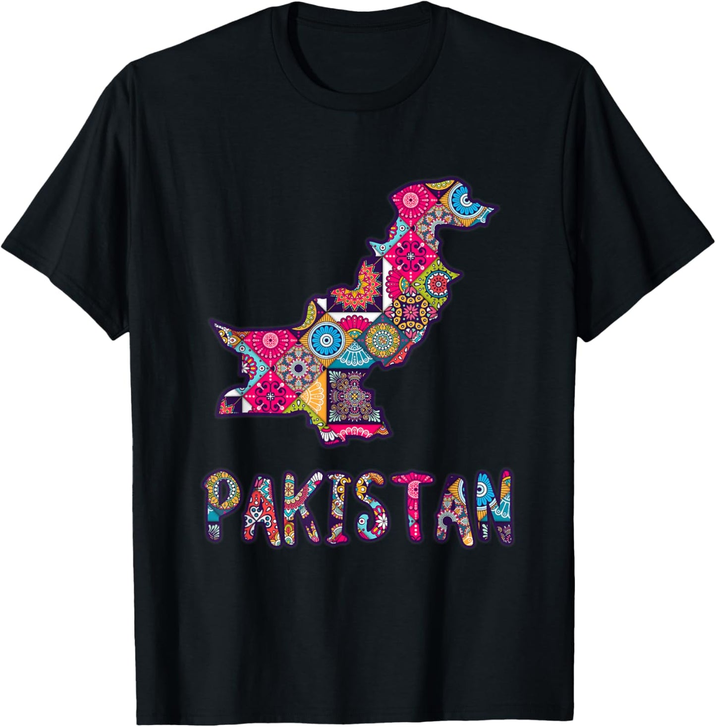 Pakistan Map filled with Pakistani truck art pattern T-Shirt - T-Shirt | Black