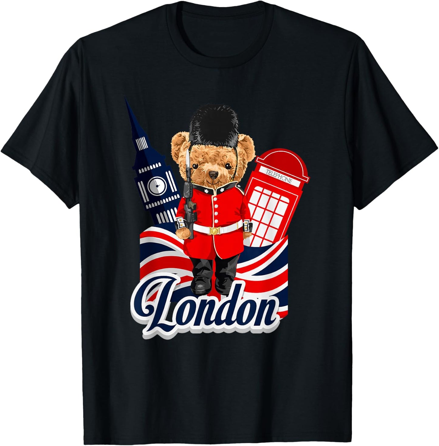 London Teddy Bear Queen Guard Illustration Graphic Anime T-Shirt - T-Shirt | Black