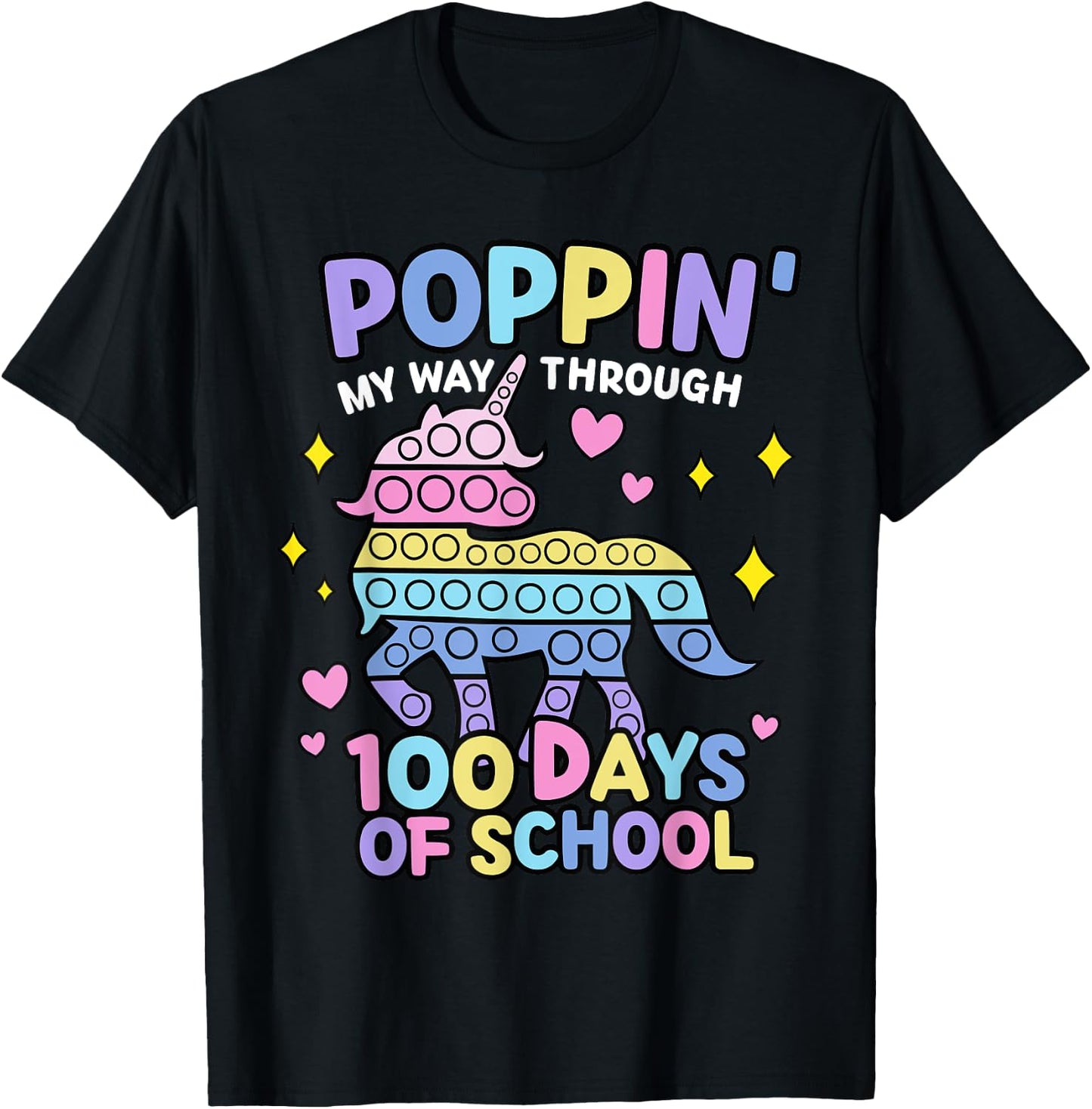 Poppin My Way Through 100 Days Of School Unicorn T-Shirt - T-Shirt | Black