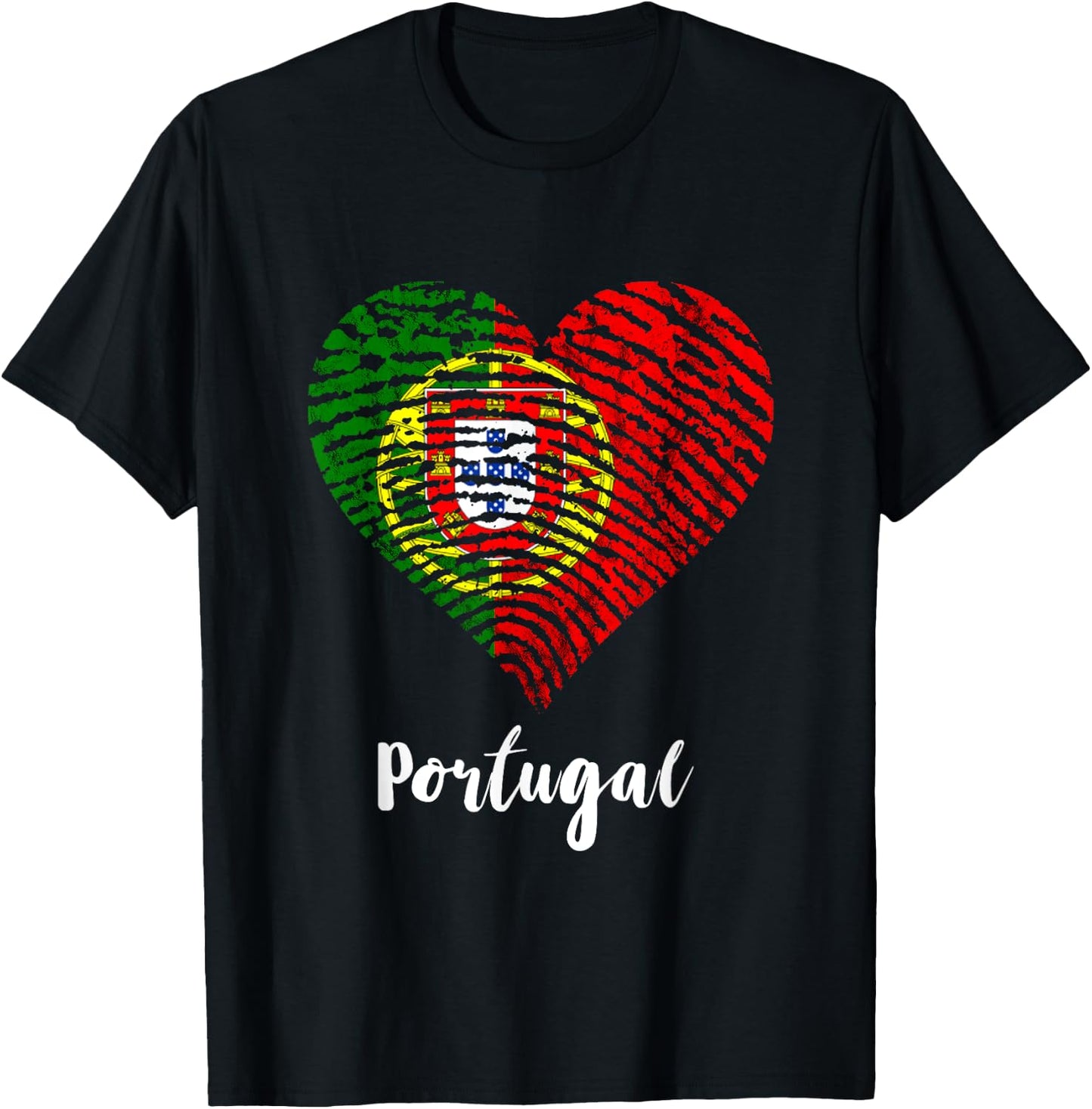 Portugal Flag Heart Thumbmark Portuguese Pride Portugal T-Shirt - T-Shirt | Black