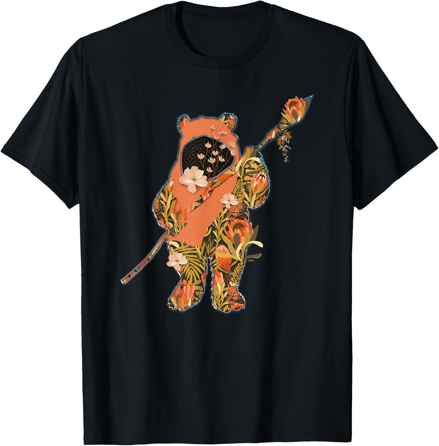 Star Wars Wicket Ewok Endor Floral Garden Reimagined T-Shirt - T-Shirt | Black