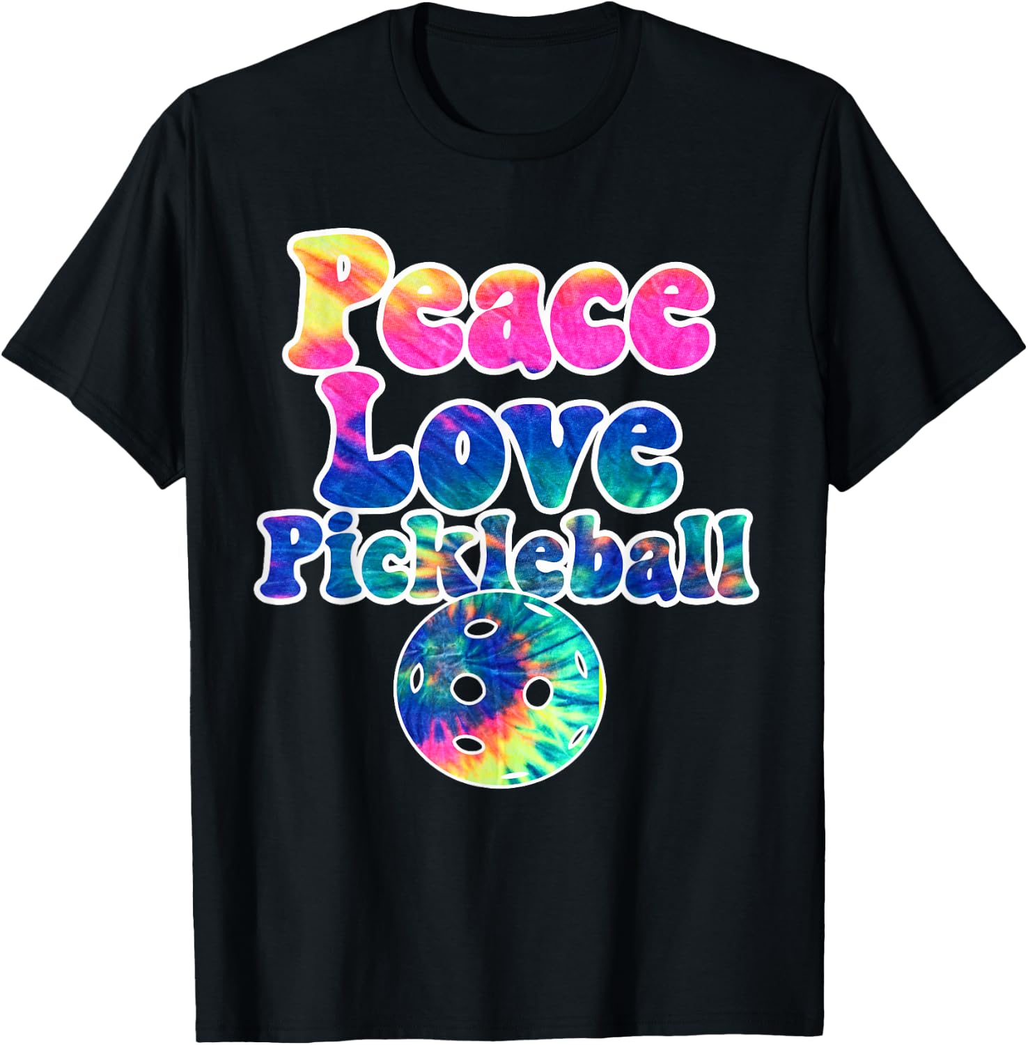 Peace Love Pickleball Shirt Tie Dye Groovy Text Pickleballer T-Shirt - T-Shirt | Black