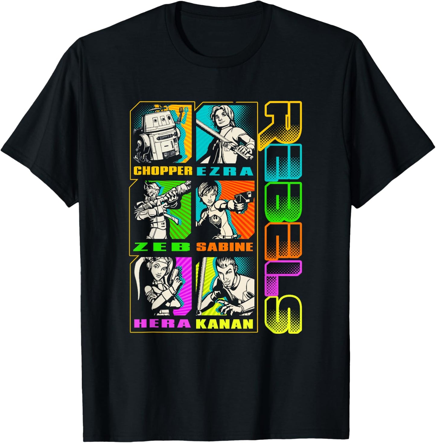 Star Wars Rebels Vintage Stacked Character Panels Mashup T-Shirt - T-Shirt | Black