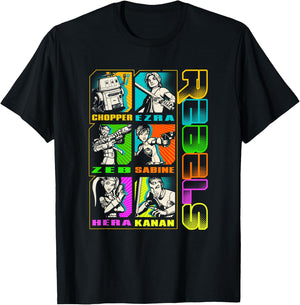 Star Wars Rebels Vintage Stacked Character Panels Mashup T-Shirt - T-Shirt | Black