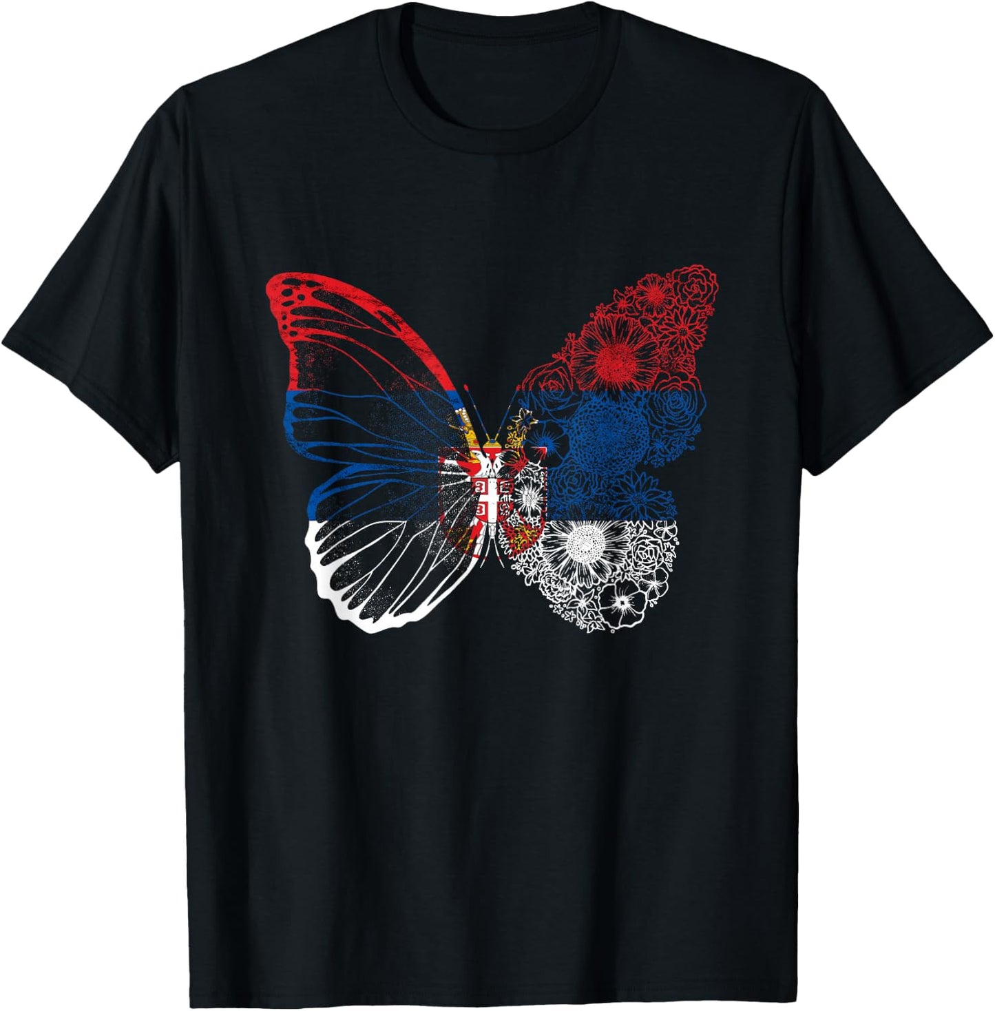 Serbian Flag Serbian Pride Serbian Roots Serbia Butterfly T-Shirt - T-Shirt | Black