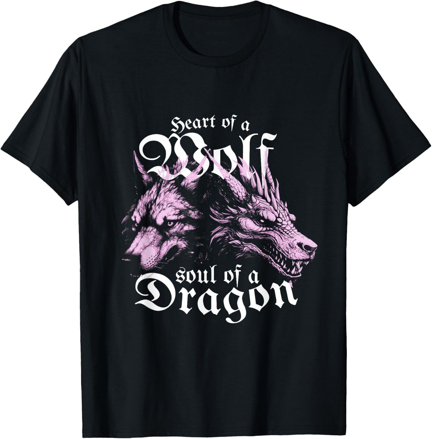Heart of a Wolf Soul of a Dragon, Fantasy Wolf Dragon T-Shirt - T-Shirt | Black