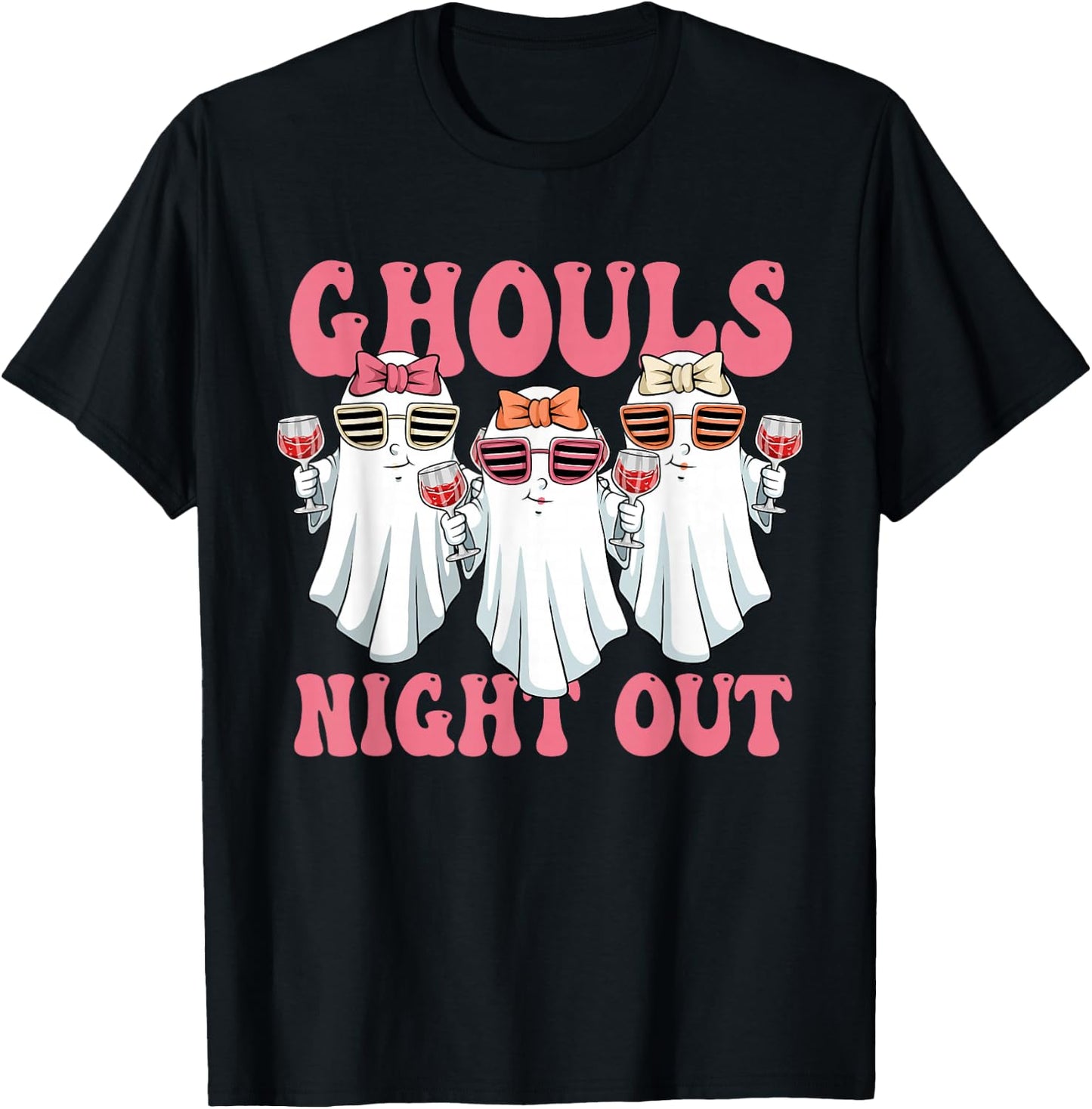 Ghouls Night Out Spooky Women Halloween Party Wine Ghosts T-Shirt - T-Shirt | Black