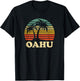 Vintage Oahu Hawaii Beach Palm Tree Retro Vacation Souvenir T-Shirt - T-Shirt | Black
