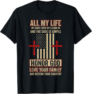 Honor God Love Your Family And Defend Your Country T-Shirt - T-Shirt | Black