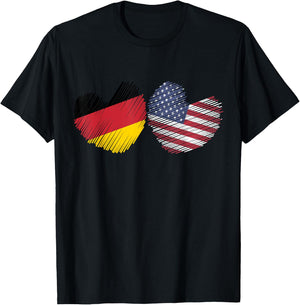 Germany USA Heart German Flag American Flag Grunge Heart T-Shirt - T-Shirt | Black