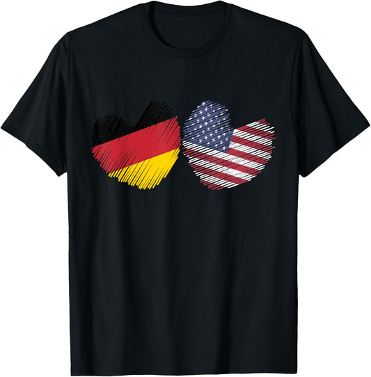 Germany USA Heart German Flag American Flag Grunge Heart T-Shirt - T-Shirt | Black