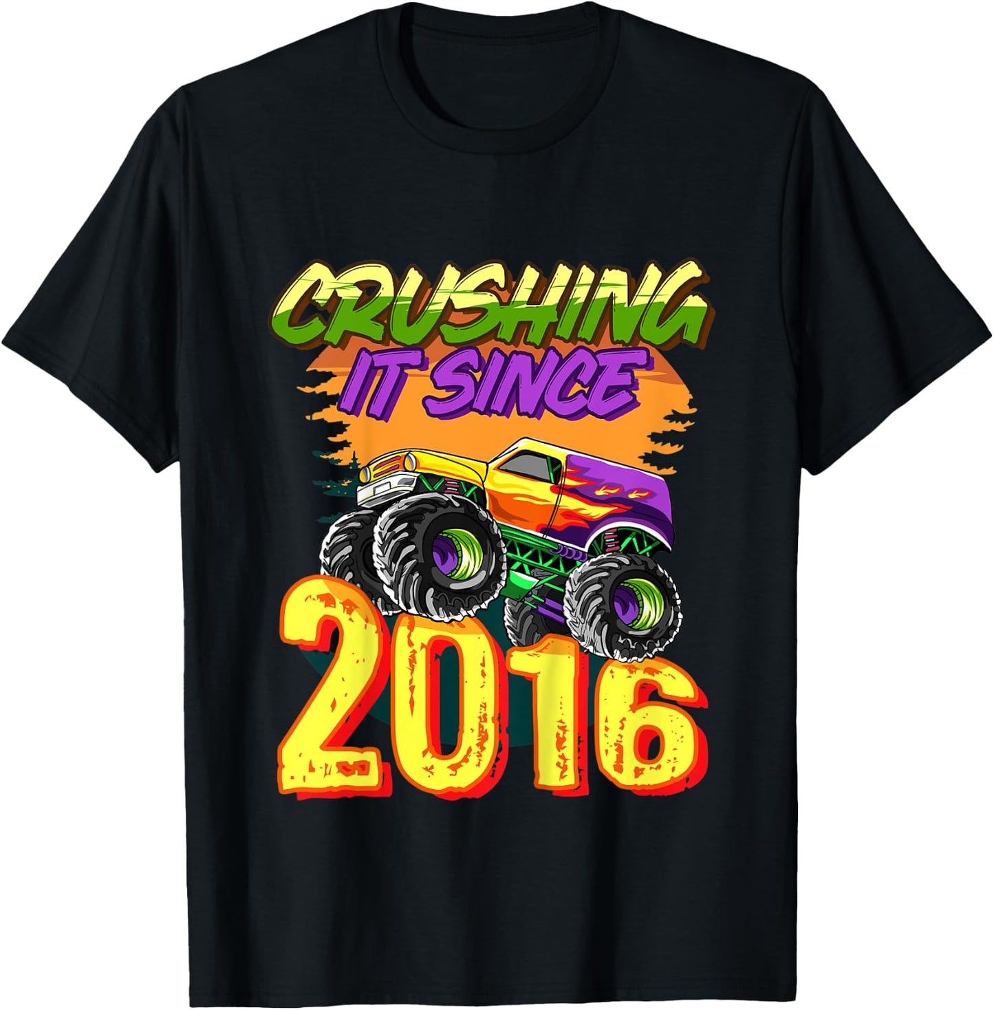 Kids Monster Truck Crushing It Since 2016 Kids Birthday Party T-Shirt - T-Shirt | Black