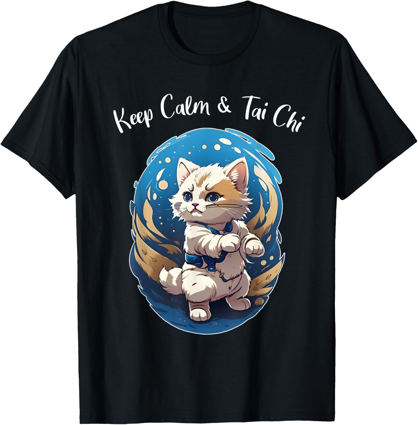 Tai Chi Cat, Keep Calm, funny Kitten, Ying Yang Balance T-Shirt - T-Shirt | Black