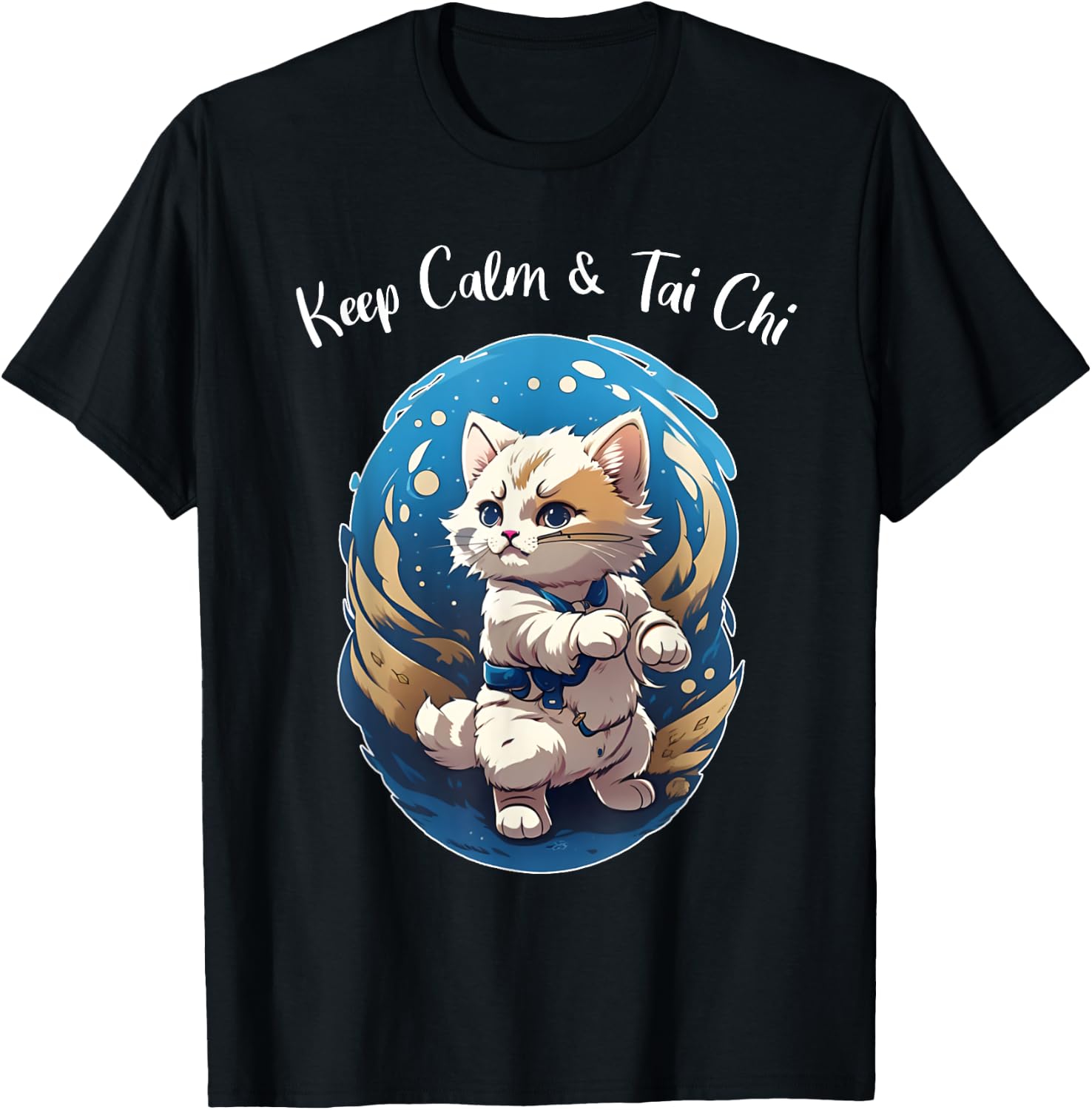 Tai Chi Cat, Keep Calm, funny Kitten, Ying Yang Balance T-Shirt - T-Shirt | Black