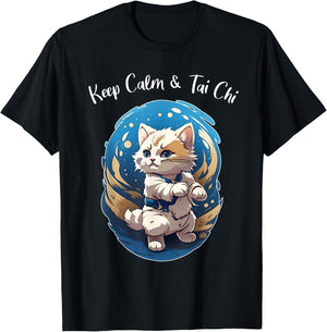 Tai Chi Cat, Keep Calm, funny Kitten, Ying Yang Balance T-Shirt - T-Shirt | Black