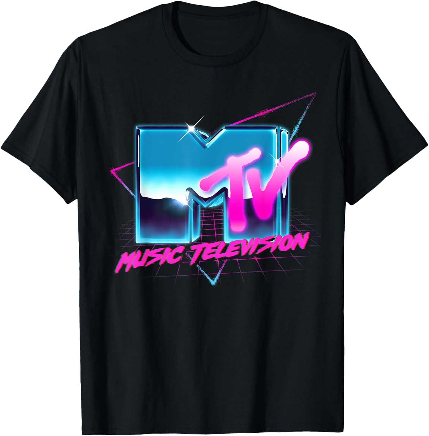 Mademark x MTV - Rad 80's MTV Logo Chrome Effect RetroWave Eighties MTV T-Shirt - T-Shirt | Black