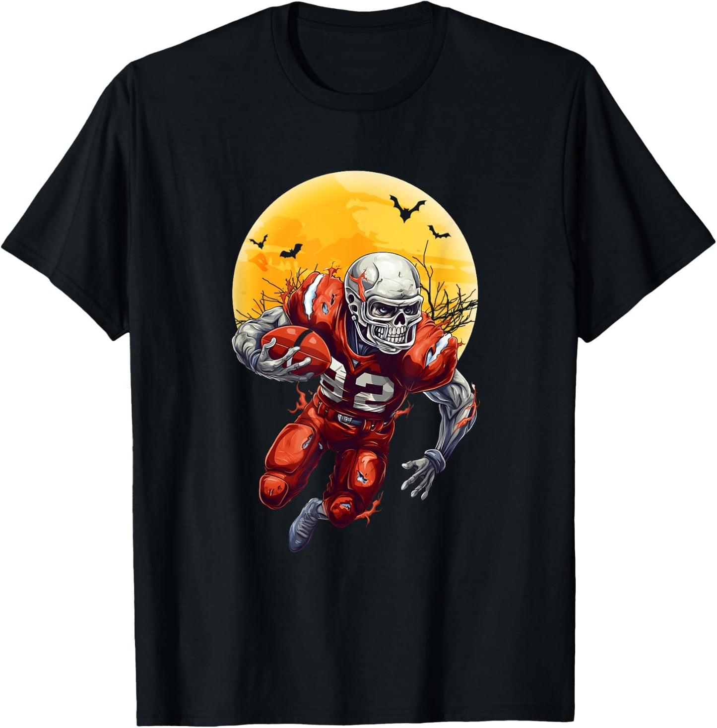 American Football Skeleton Halloween Shirt Football Fan T-Shirt - T-Shirt | Black