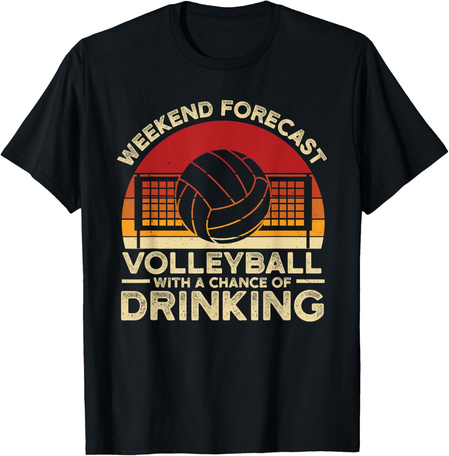 Funny Weekend Forecast Volleyball Retro Setter Vintage T-Shirt - T-Shirt | Black