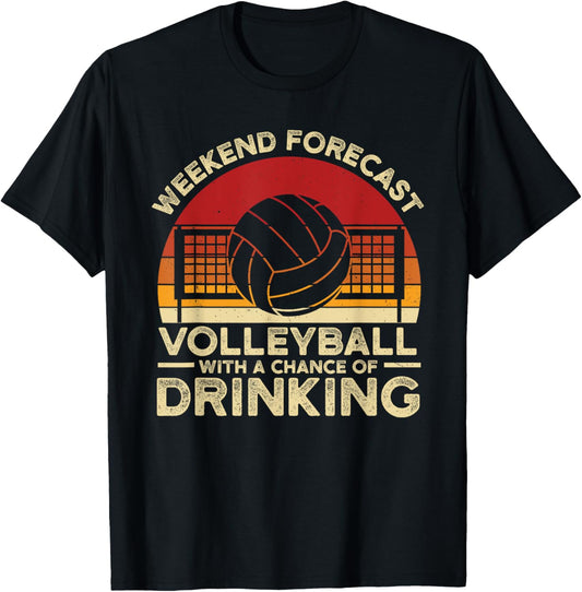 Funny Weekend Forecast Volleyball Retro Setter Vintage T-Shirt - T-Shirt | Black