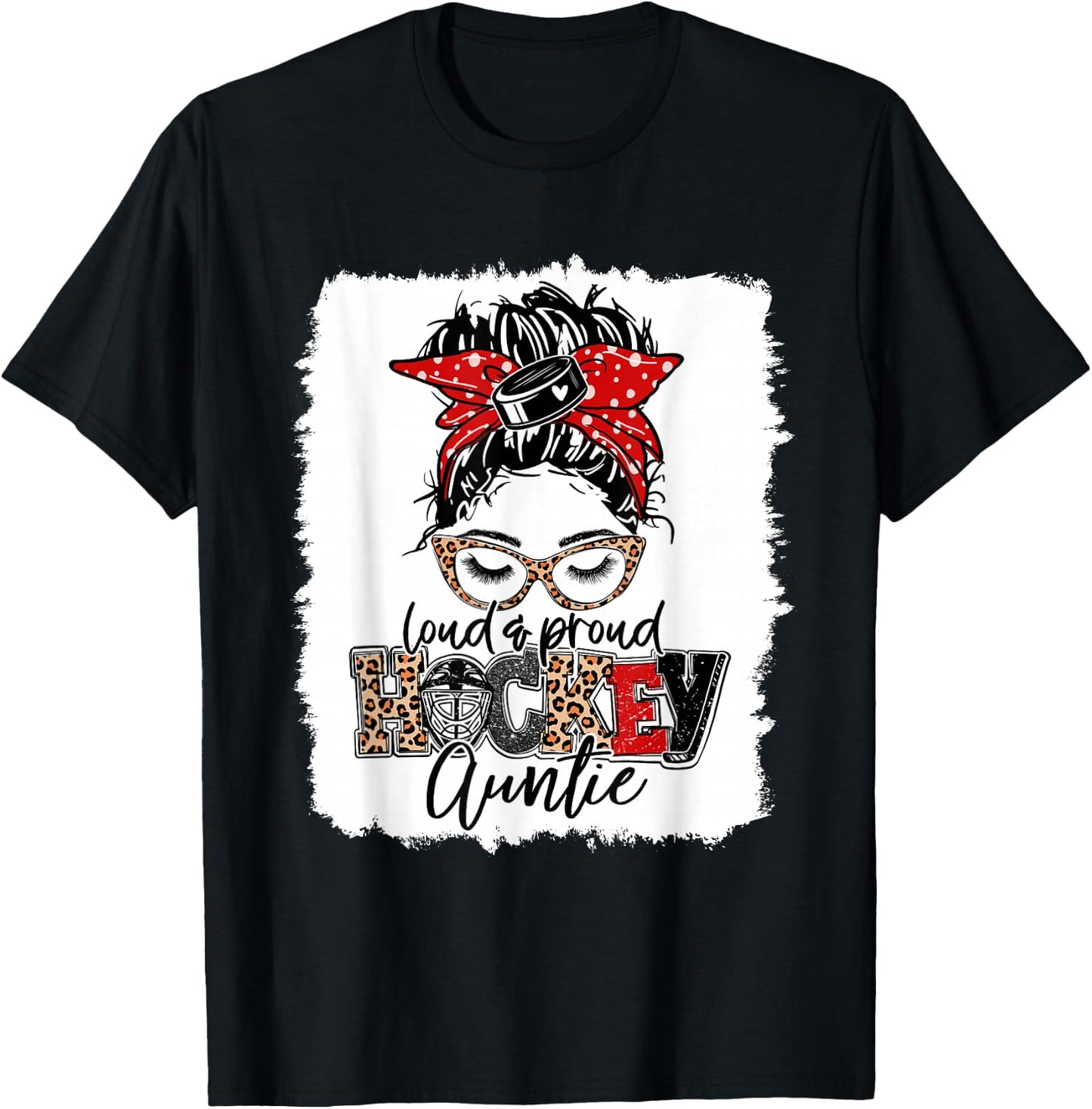 Hockey Auntie Messy Bun Aunt Game Day Matching Family T-Shirt - T-Shirt | Black