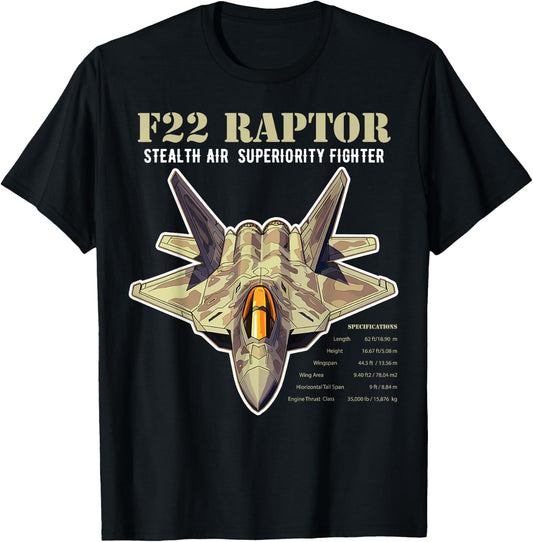 F-22 Raptor Fighter Jet Military Aircraft Men Dad T-Shirt - T-Shirt | Black