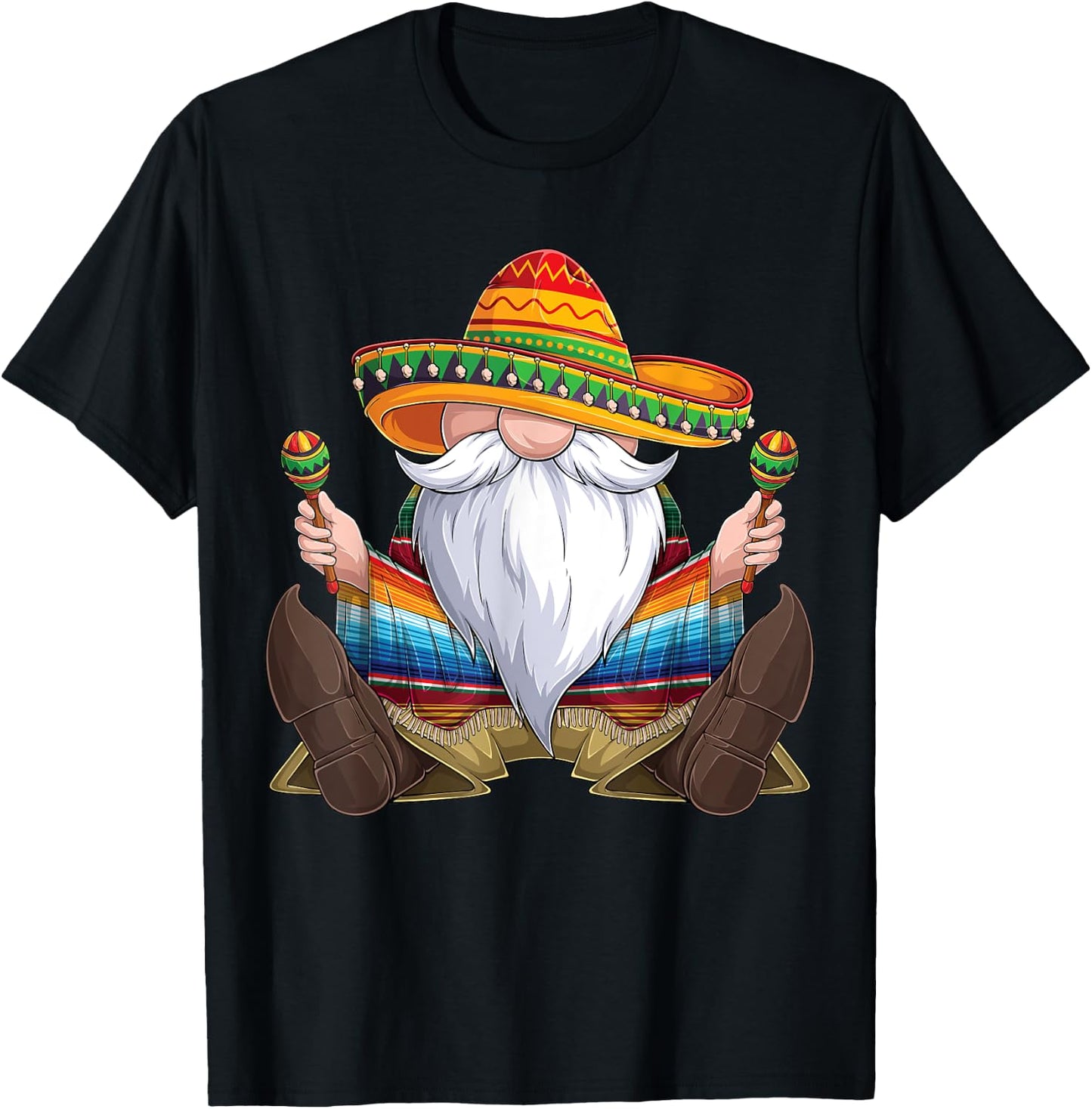 Mexican Gnome Cinco De Mayo Serape Poncho men Women kids boy T-Shirt - T-Shirt | Black