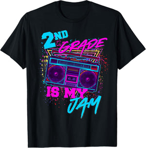 2nd Grade Is My Jam Vintage 80s 1980s Teacher Student Retro Women Girls Kids T-Shirt - T-Shirt | Black