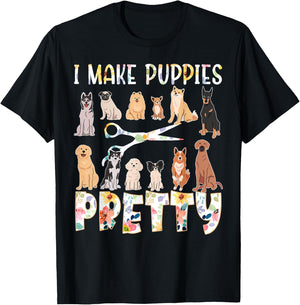 I Make Puppies Pretty Funny Dog Groomer Grooming Floral Dog T-Shirt - T-Shirt | Black
