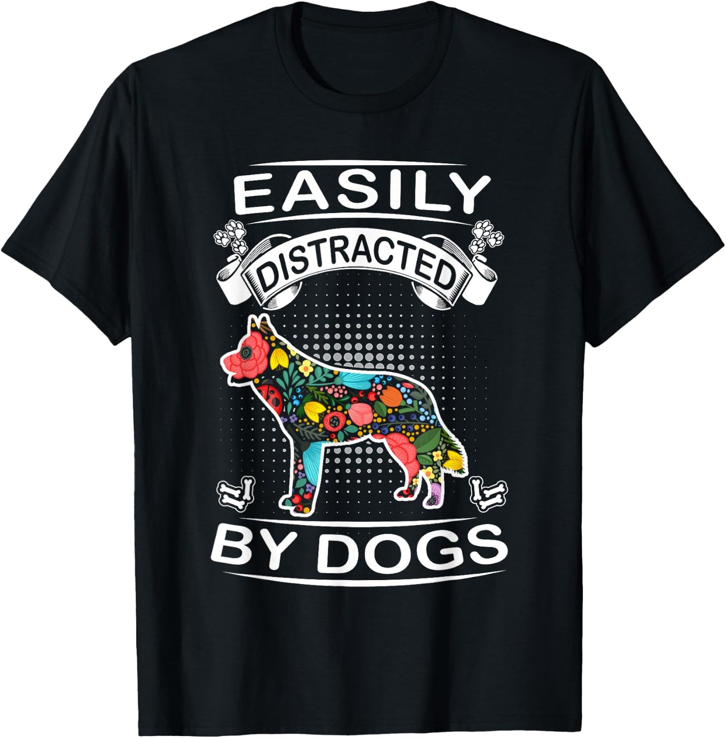 Easily Distracted By Dogs Siberian Husky Dog Lovers Puppy T-Shirt - T-Shirt | Black