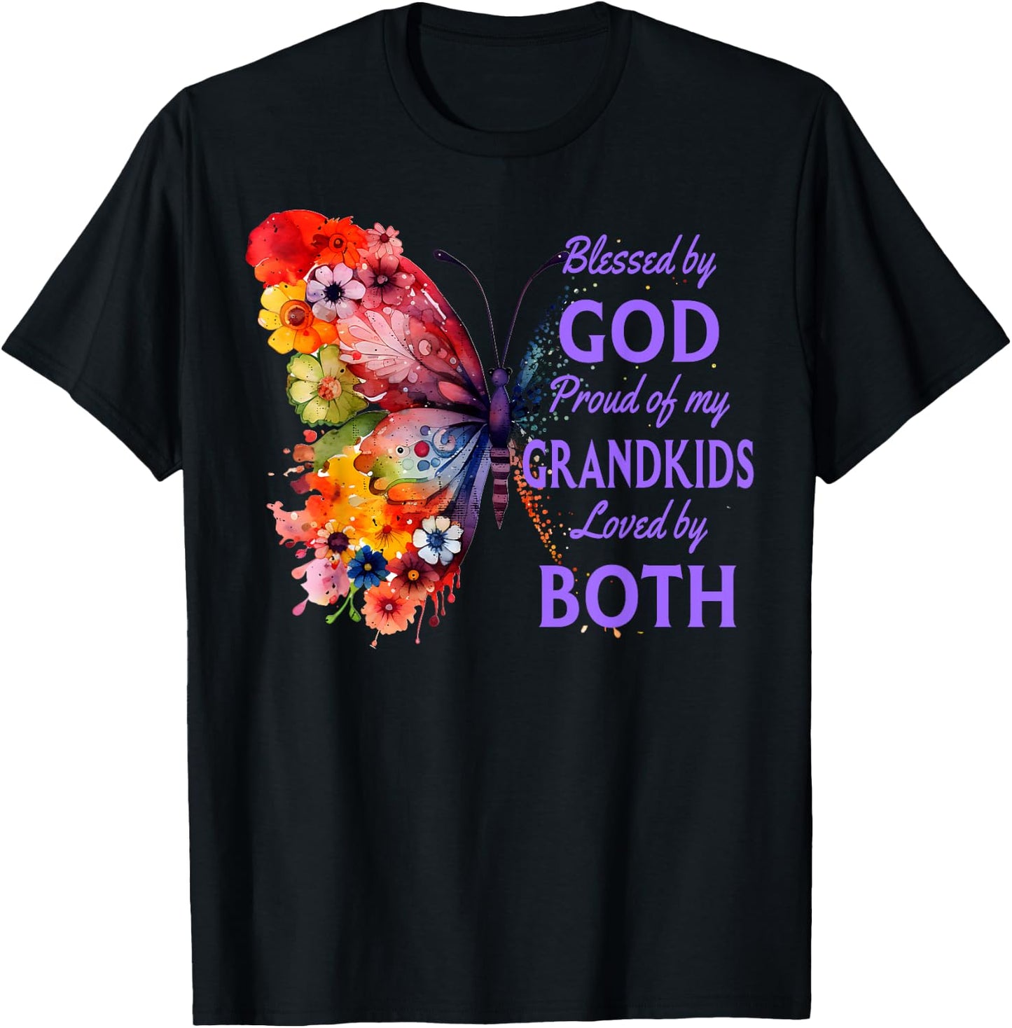 Blessed By God - Proud Of My Grandkids, Butterfly T-Shirt - T-Shirt | Black