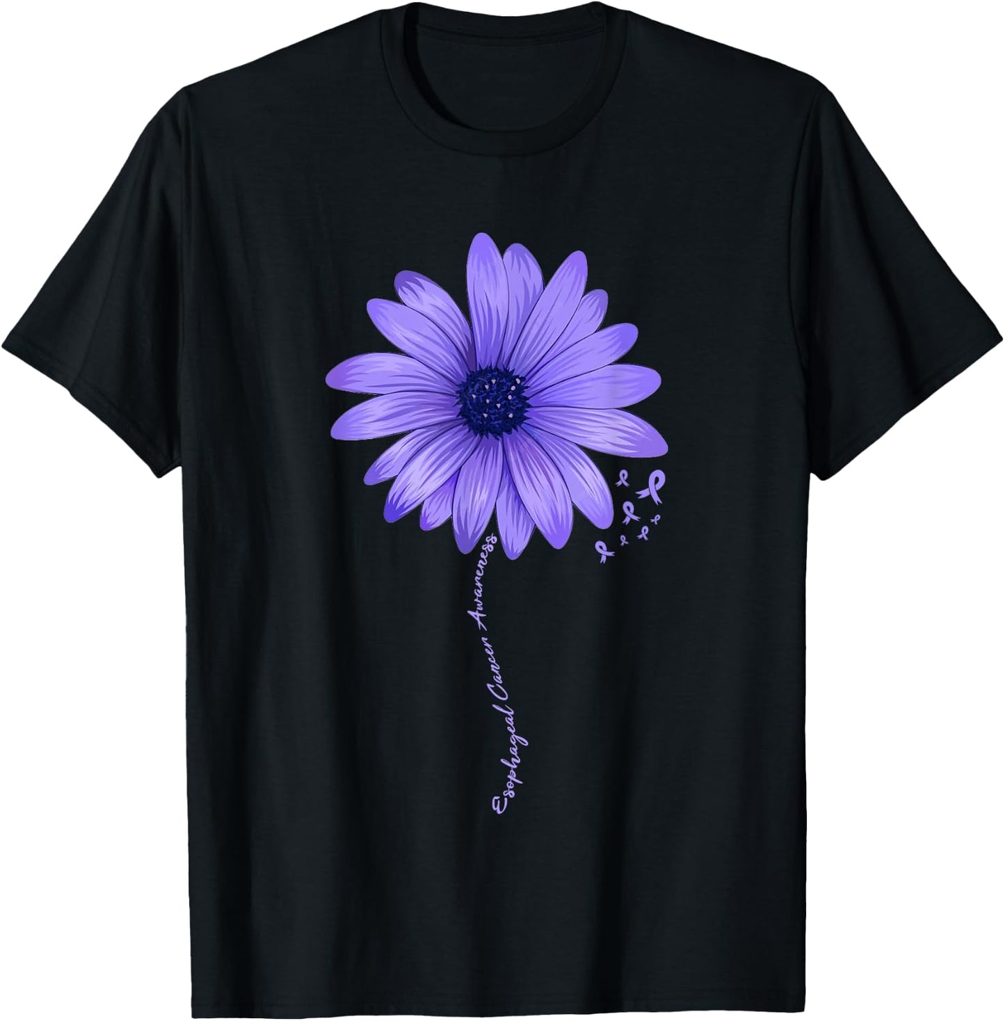 Esophageal Cancer Awareness Sunflower Periwinkle ribbon T-Shirt - T-Shirt | Black