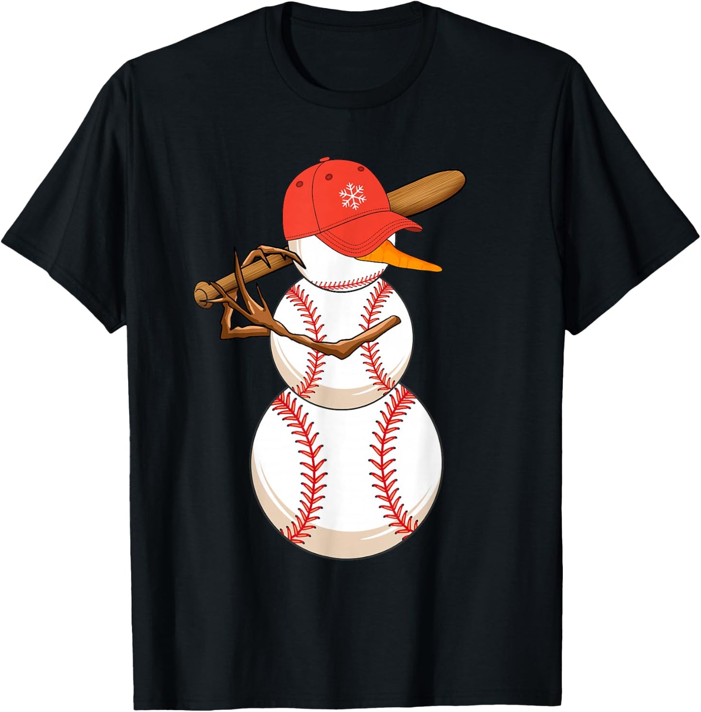 Baseball Snowman Balls Snow Christmas Xmas Women T-Shirt - T-Shirt | Black