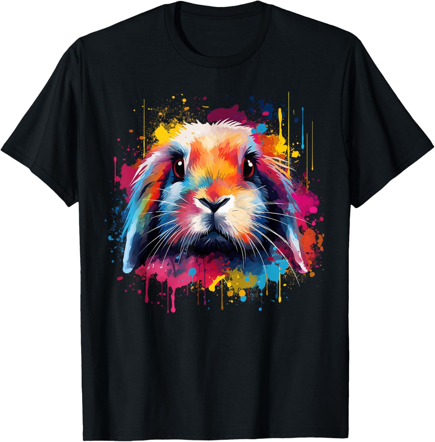 Cute Holland Lop Rabbit Lover Colorful Splash Art T-Shirt - T-Shirt | Black
